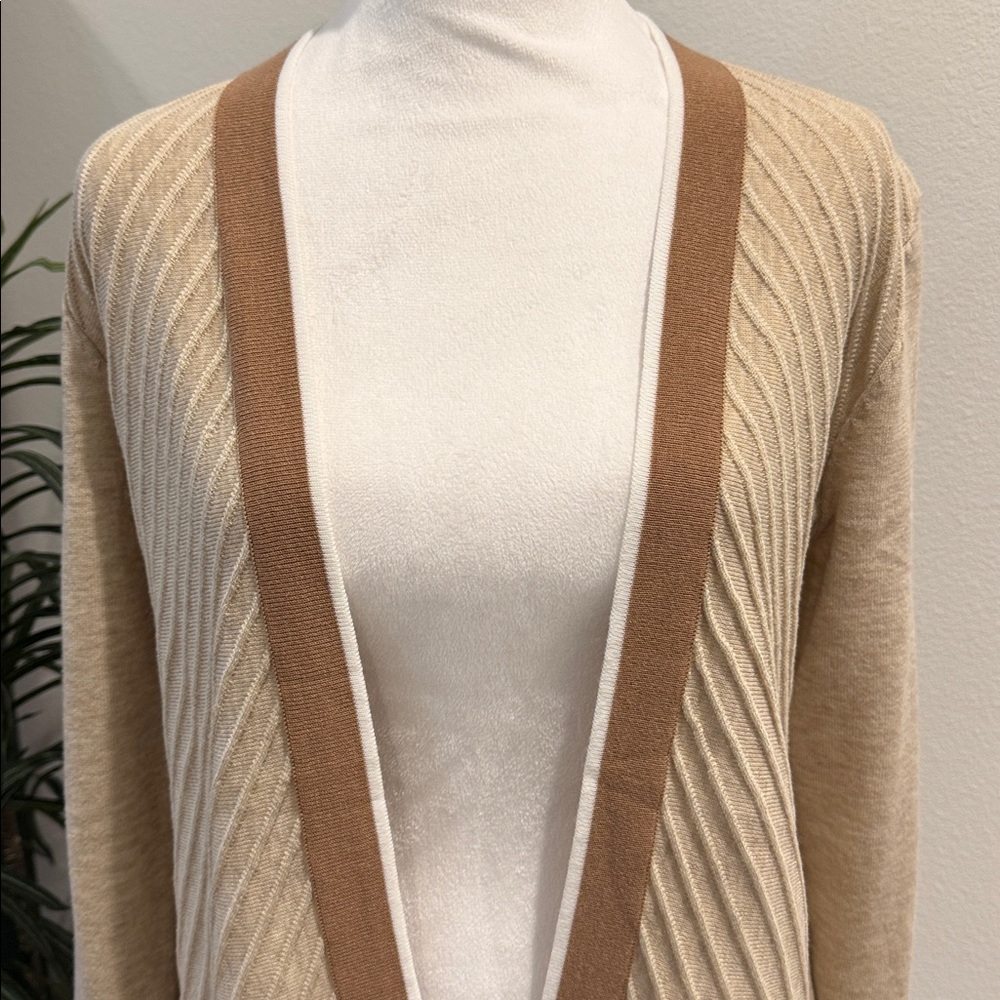 Verve Ami Cardigan Fawn Heather Combo Tan Stripe Ribbed Long Sleeve S - Picture 5 of 16